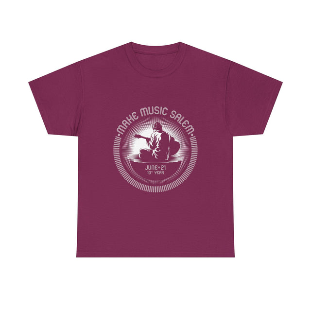 Make Music Day Salem Guitar Guy White Logo T-Shirt T-Shirt Printify - RiverCity Rockstar Academy Music Store, Salem Keizer Oregon