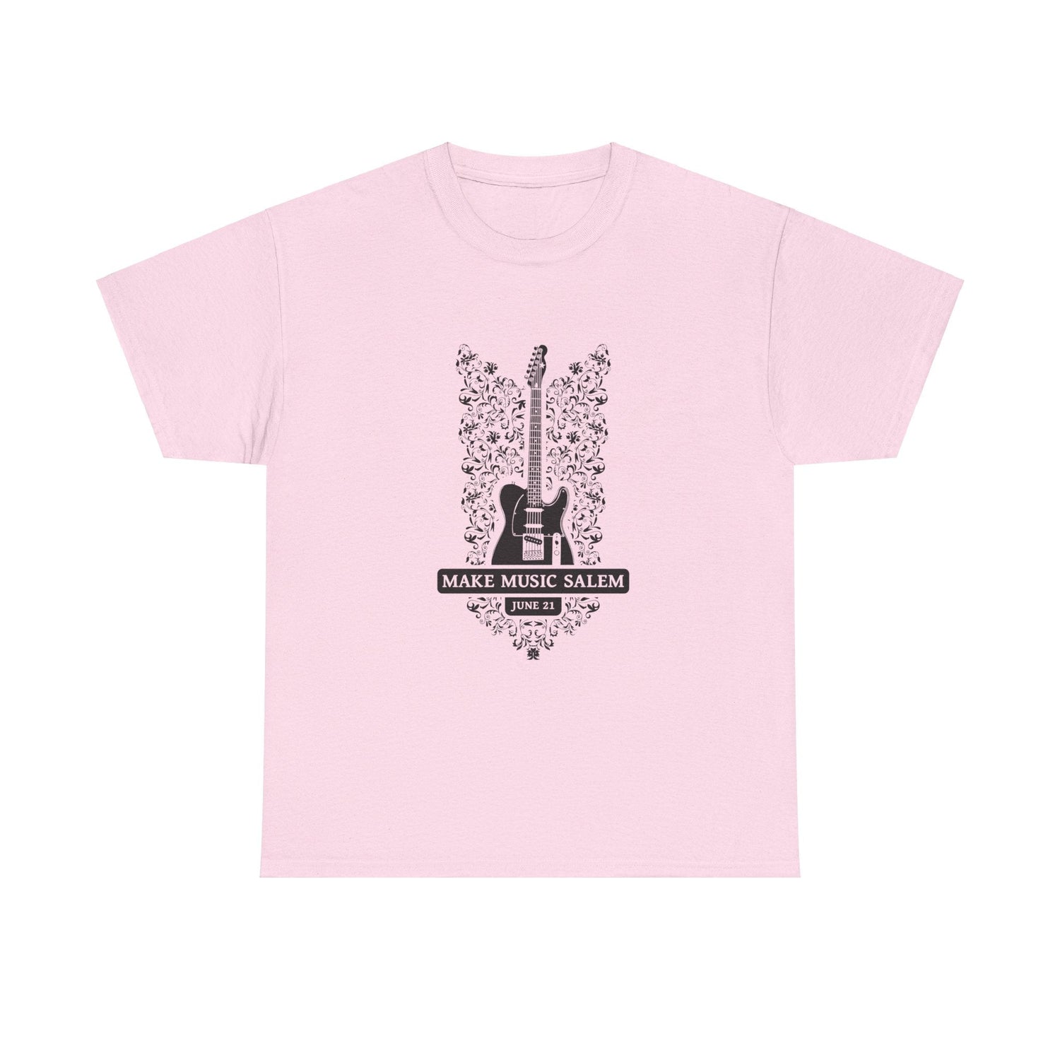 Make Music Day Salem Floral Guitar Black Logo T-Shirt T-Shirt Printify - RiverCity Rockstar Academy Music Store, Salem Keizer Oregon