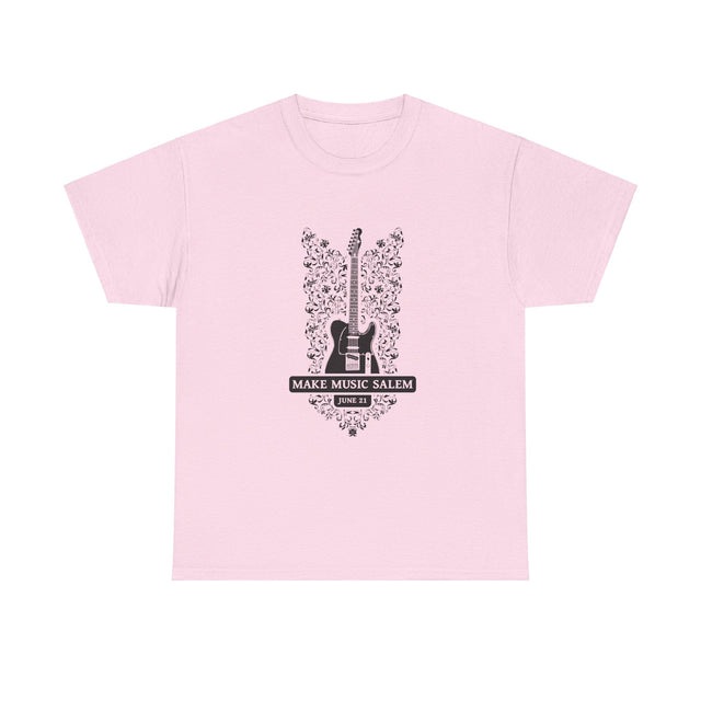 Make Music Day Salem Floral Guitar Black Logo T-Shirt T-Shirt Printify - RiverCity Rockstar Academy Music Store, Salem Keizer Oregon