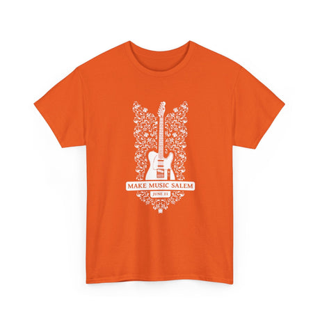 Make Music Day Salem Floral Guitar White Logo T-Shirt T-Shirt Printify - RiverCity Rockstar Academy Music Store, Salem Keizer Oregon