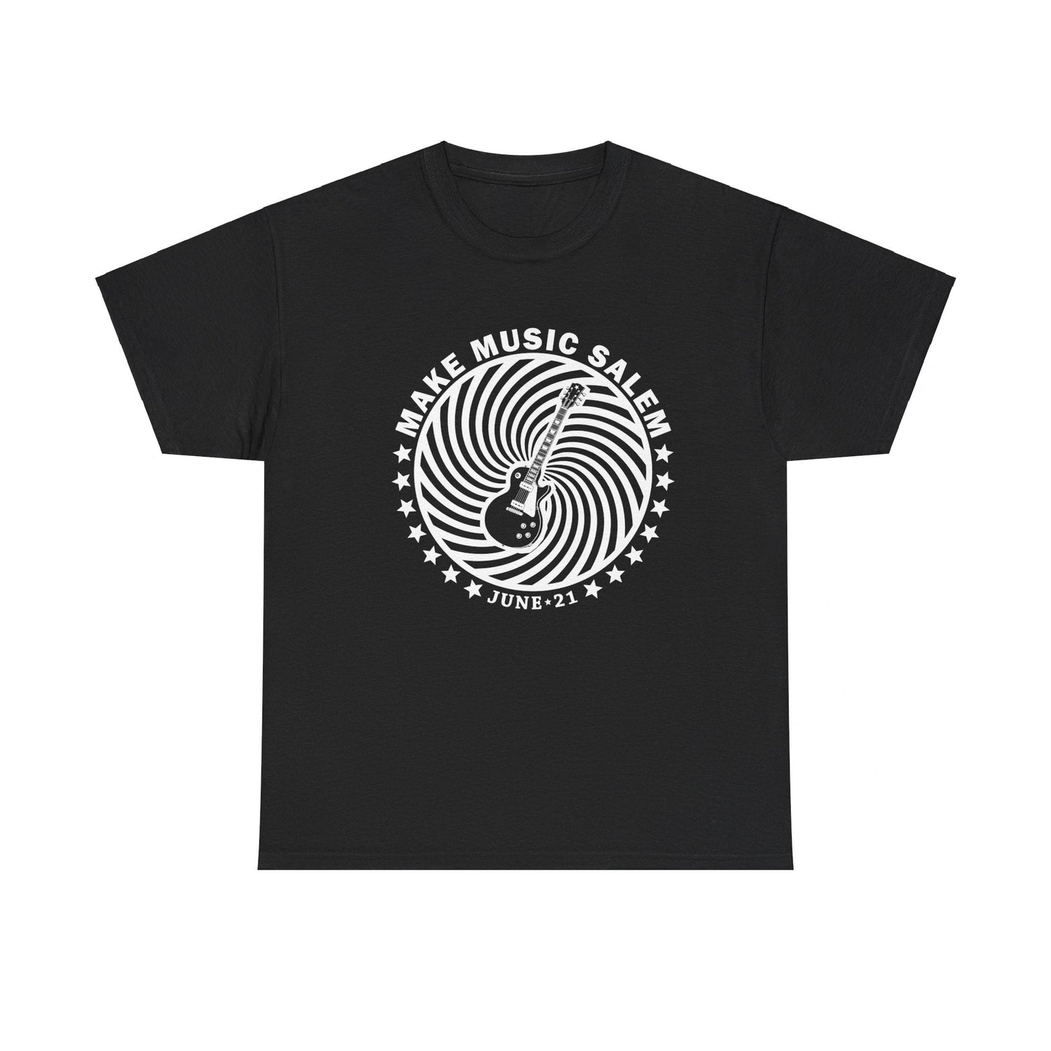 Make Music Salem Guitar Spiral T-Shirt T-Shirt Printify - RiverCity Rockstar Academy Music Store, Salem Keizer Oregon
