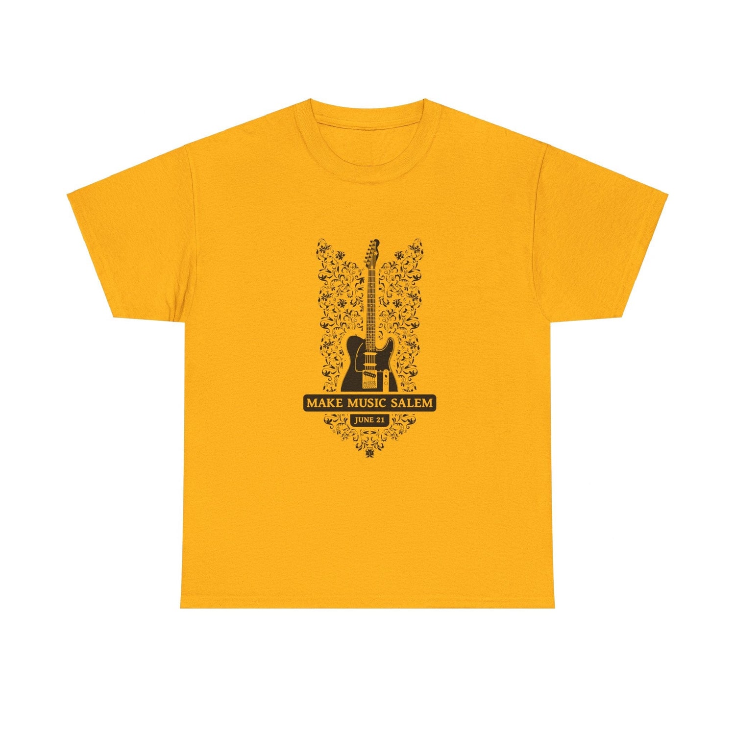 Make Music Day Salem Floral Guitar Black Logo T-Shirt T-Shirt Printify - RiverCity Rockstar Academy Music Store, Salem Keizer Oregon