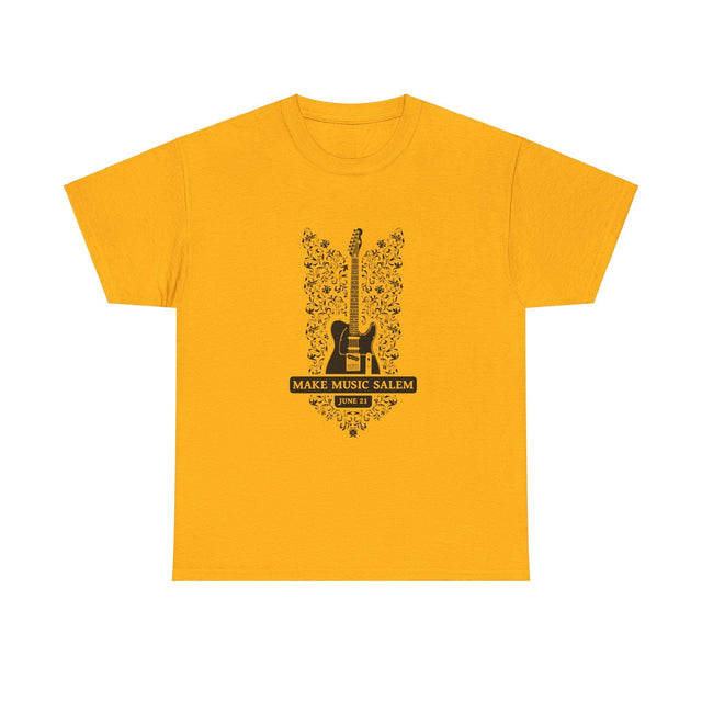 Make Music Day Salem Floral Guitar Black Logo T-Shirt T-Shirt Printify - RiverCity Rockstar Academy Music Store, Salem Keizer Oregon