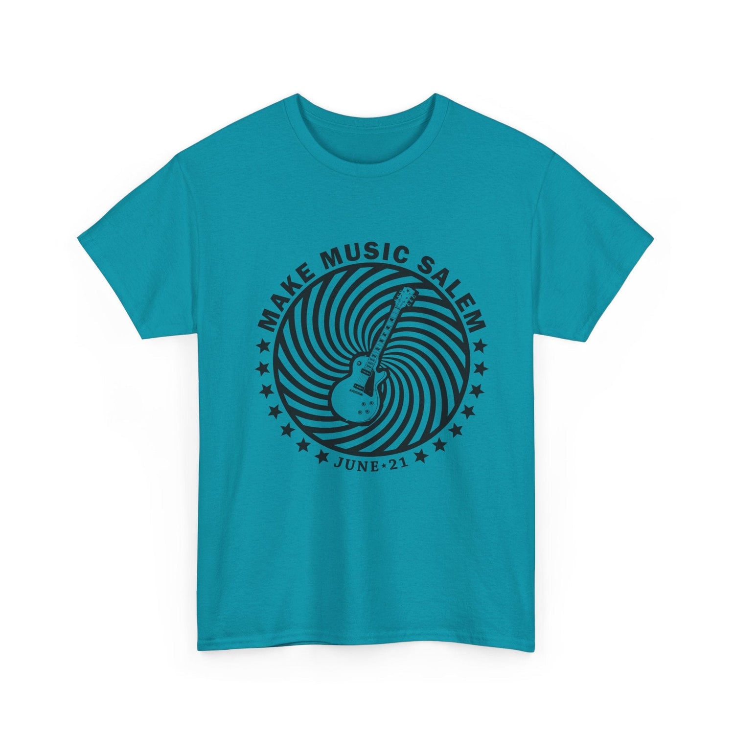 Make Music Salem Spiral Guitar T-Shirt T-Shirt Printify - RiverCity Rockstar Academy Music Store, Salem Keizer Oregon