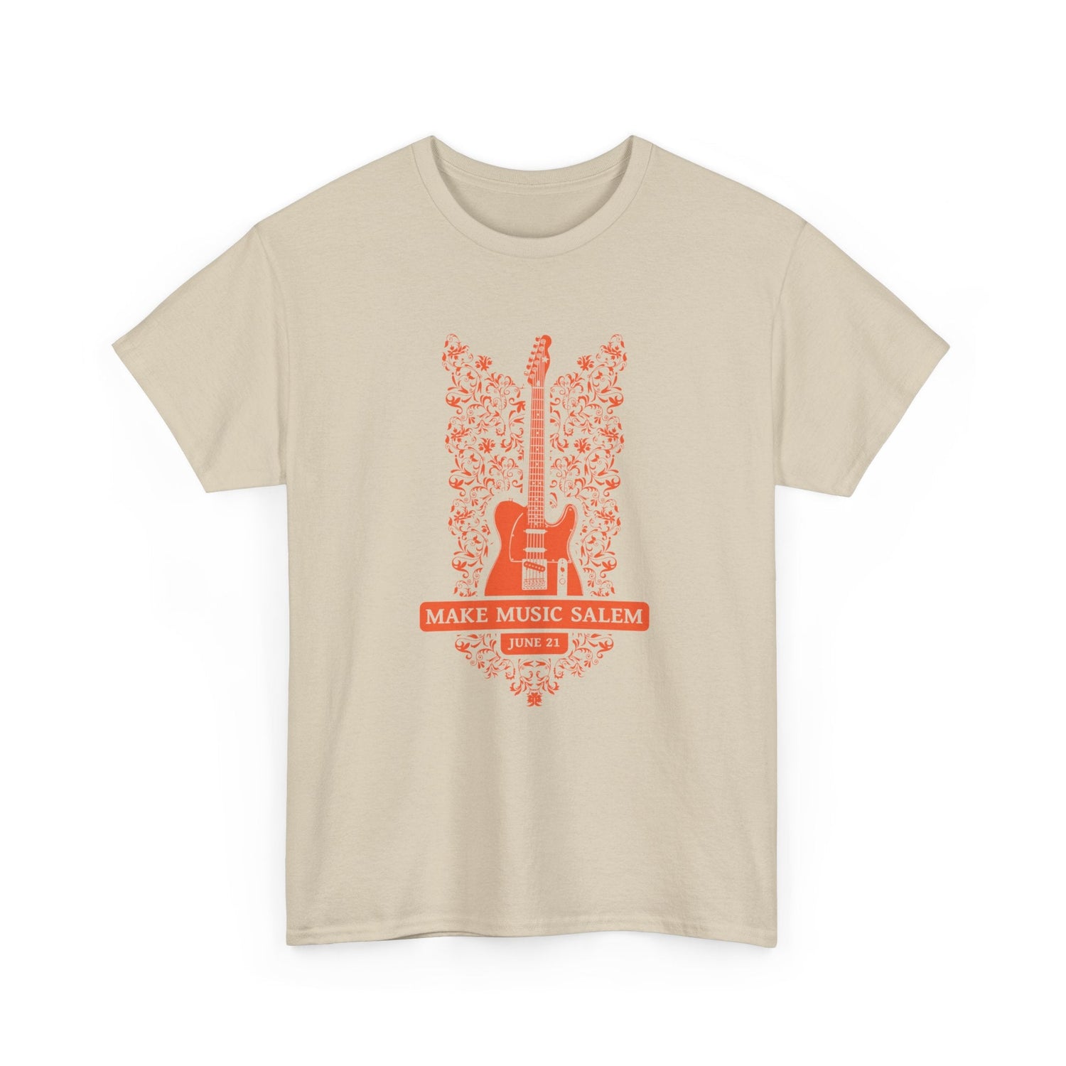 Make Music Salem Floral Guitar T-Shirt T-Shirt Printify - RiverCity Rockstar Academy Music Store, Salem Keizer Oregon