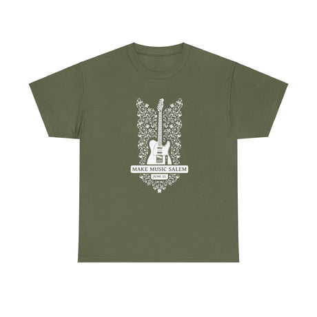 Make Music Day Salem Floral Guitar White Logo T-Shirt T-Shirt Printify - RiverCity Rockstar Academy Music Store, Salem Keizer Oregon