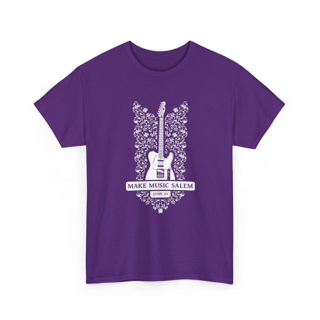 Make Music Day Salem Floral Guitar White Logo T-Shirt T-Shirt Printify - RiverCity Rockstar Academy Music Store, Salem Keizer Oregon