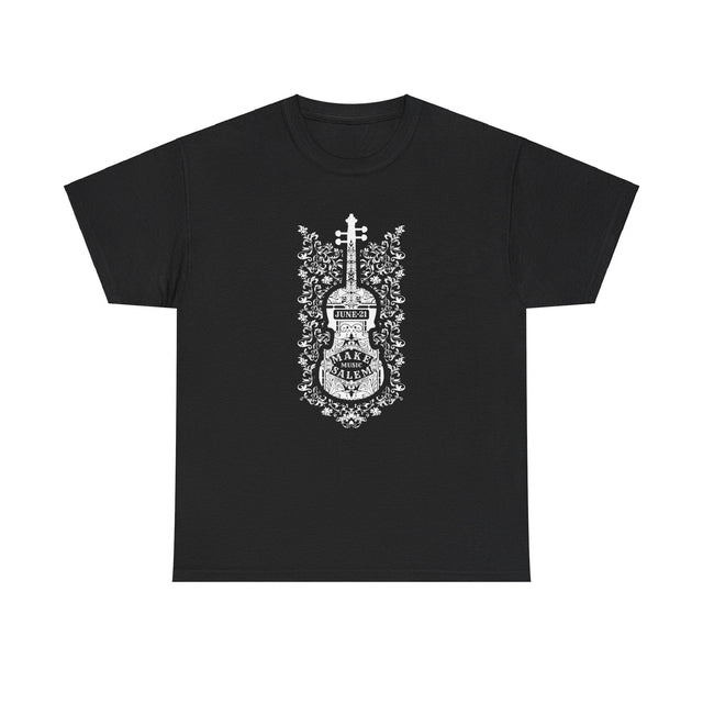 Make Music Day Salem Floral Violin White Logo T-Shirt T-Shirt Printify - RiverCity Rockstar Academy Music Store, Salem Keizer Oregon