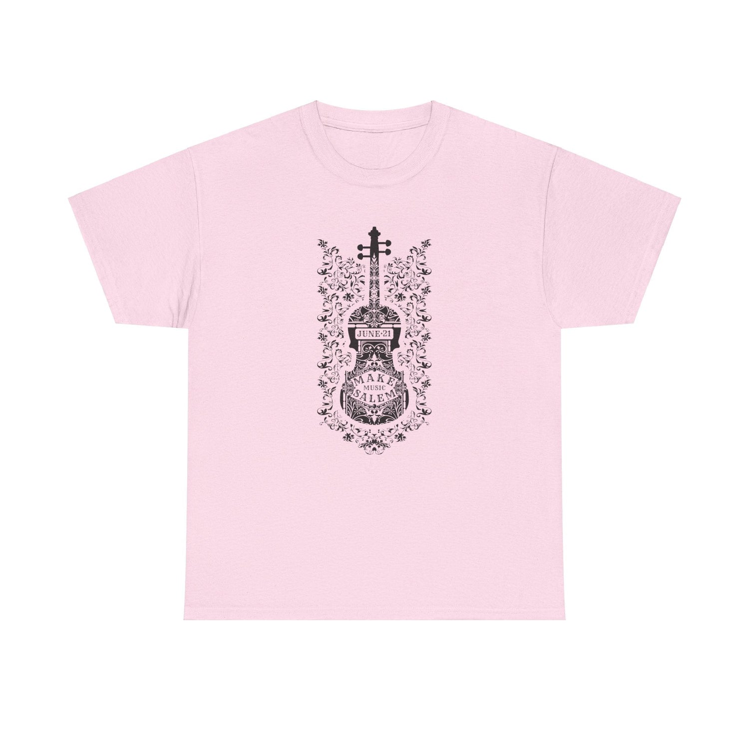 Make Music Day Salem Floral Violin Black Logo T-Shirt T-Shirt Printify - RiverCity Rockstar Academy Music Store, Salem Keizer Oregon