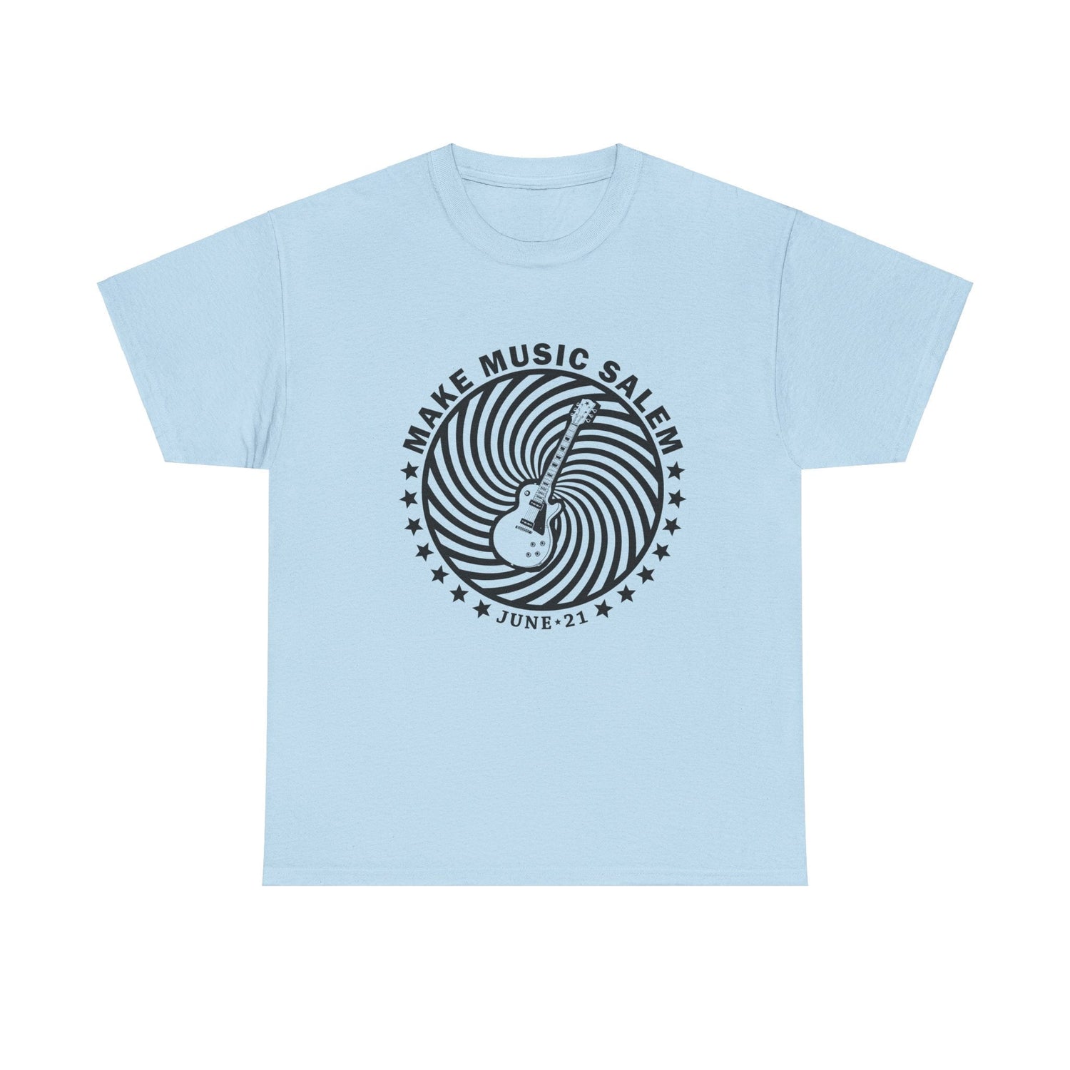 Make Music Salem Spiral Guitar T-Shirt T-Shirt Printify - RiverCity Rockstar Academy Music Store, Salem Keizer Oregon