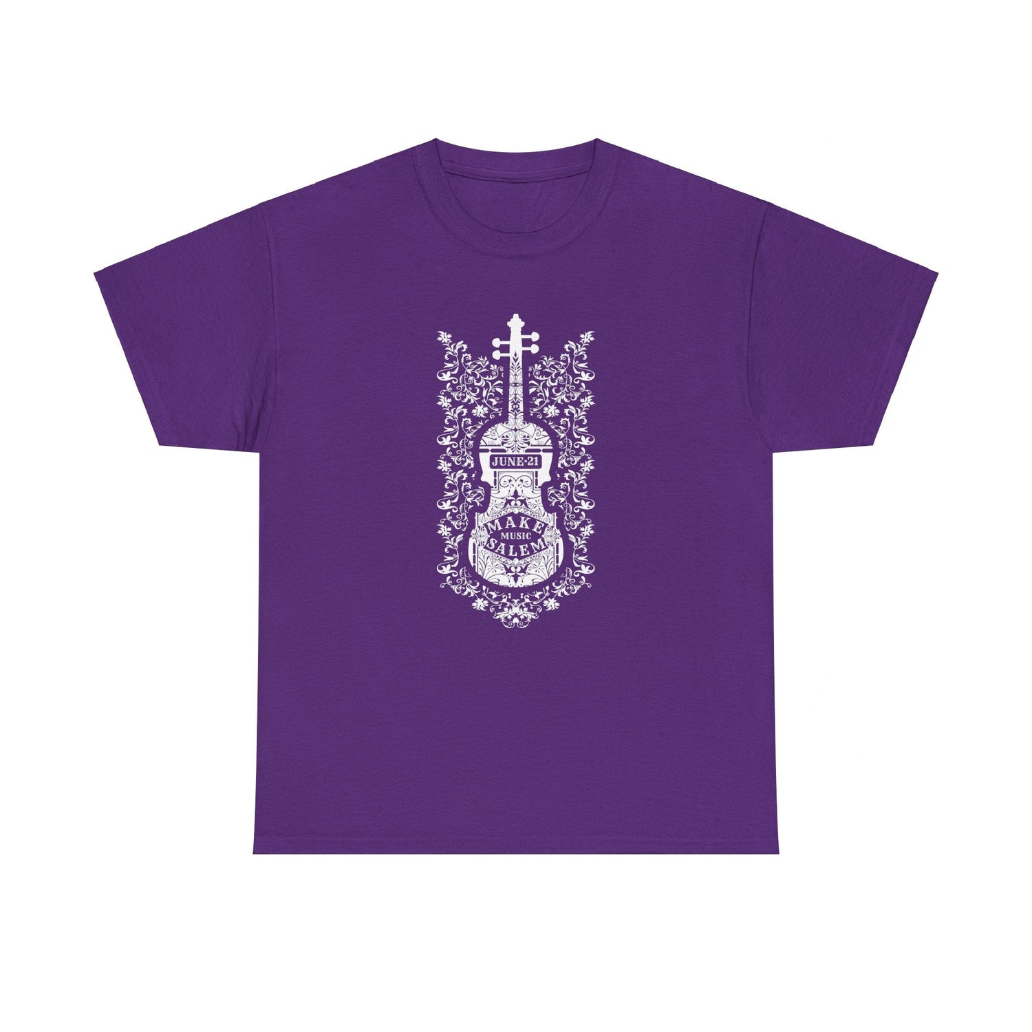 Make Music Day Salem Floral Violin White Logo T-Shirt T-Shirt Printify - RiverCity Rockstar Academy Music Store, Salem Keizer Oregon