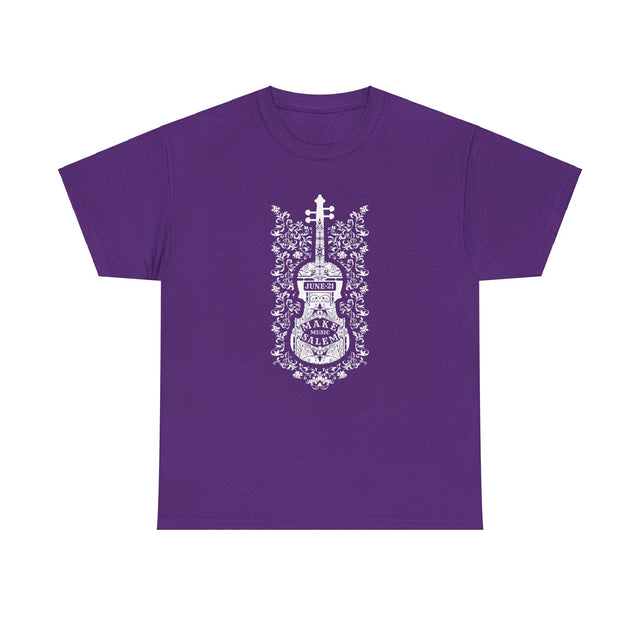 Make Music Day Salem Floral Violin White Logo T-Shirt T-Shirt Printify - RiverCity Rockstar Academy Music Store, Salem Keizer Oregon