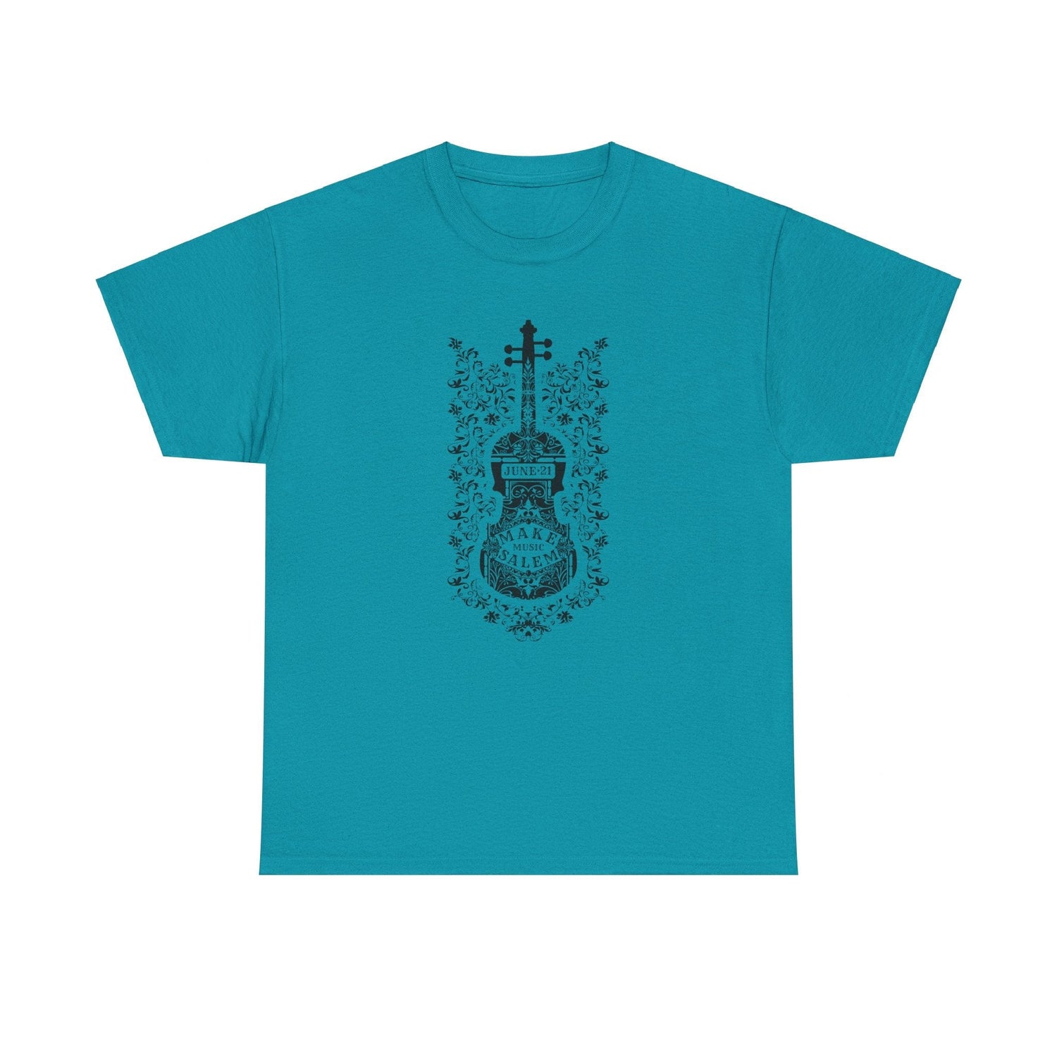 Make Music Day Salem Floral Violin Black Logo T-Shirt T-Shirt Printify - RiverCity Rockstar Academy Music Store, Salem Keizer Oregon