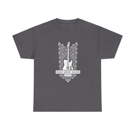 Make Music Day Salem Floral Guitar White Logo T-Shirt T-Shirt Printify - RiverCity Rockstar Academy Music Store, Salem Keizer Oregon