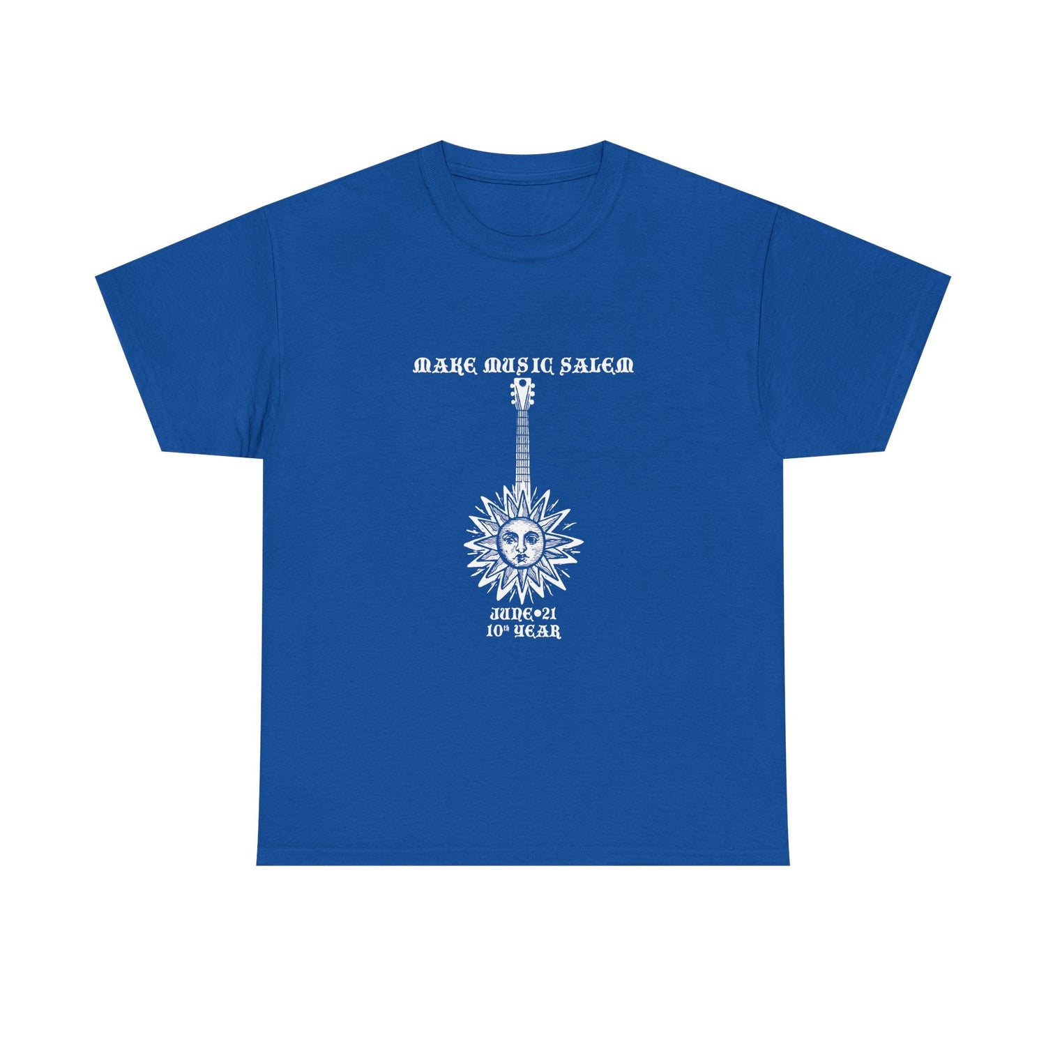 Make Music Day Salem Sun Guitar White Logo T-Shirt T-Shirt Printify - RiverCity Rockstar Academy Music Store, Salem Keizer Oregon