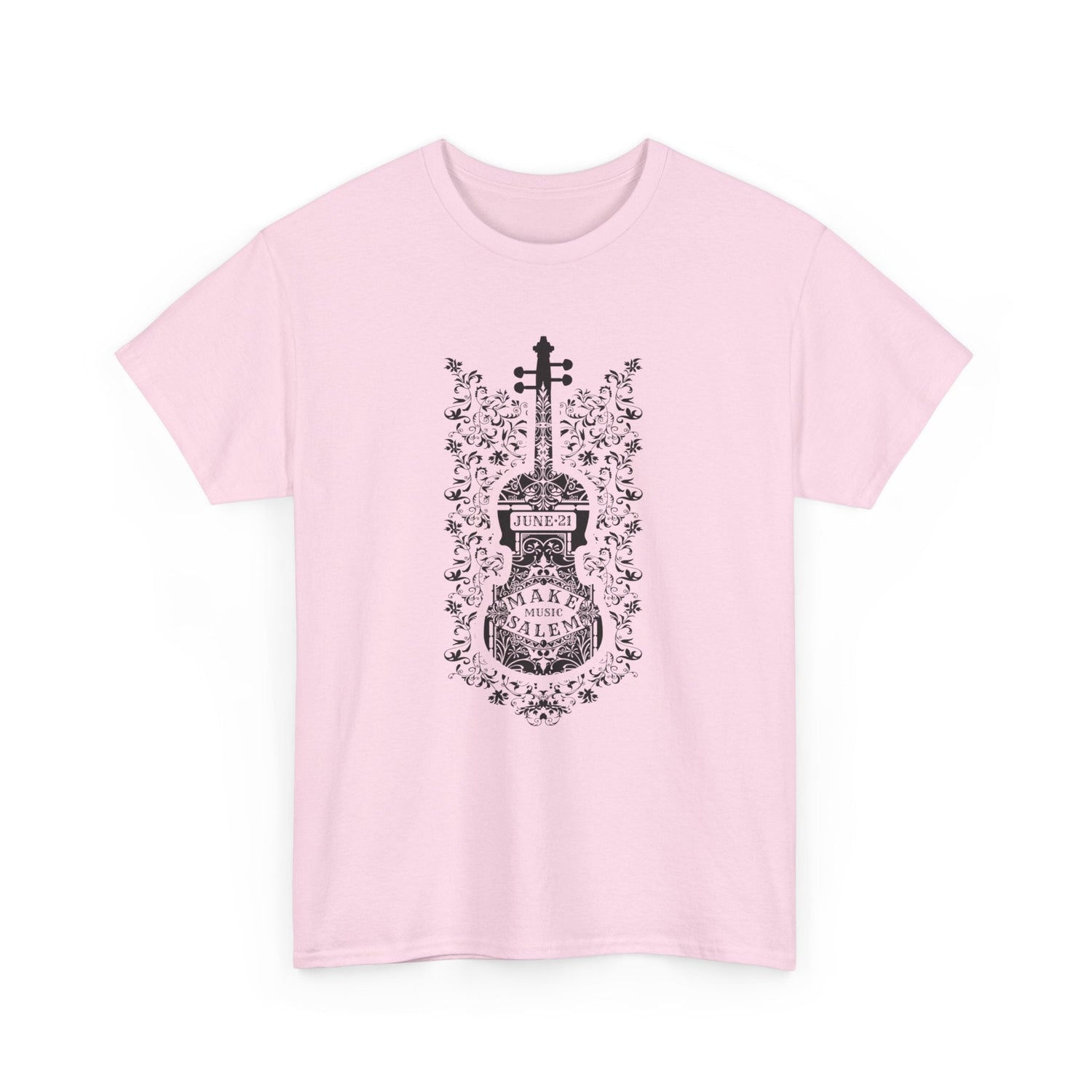 Make Music Day Salem Floral Violin Black Logo T-Shirt T-Shirt Printify - RiverCity Rockstar Academy Music Store, Salem Keizer Oregon