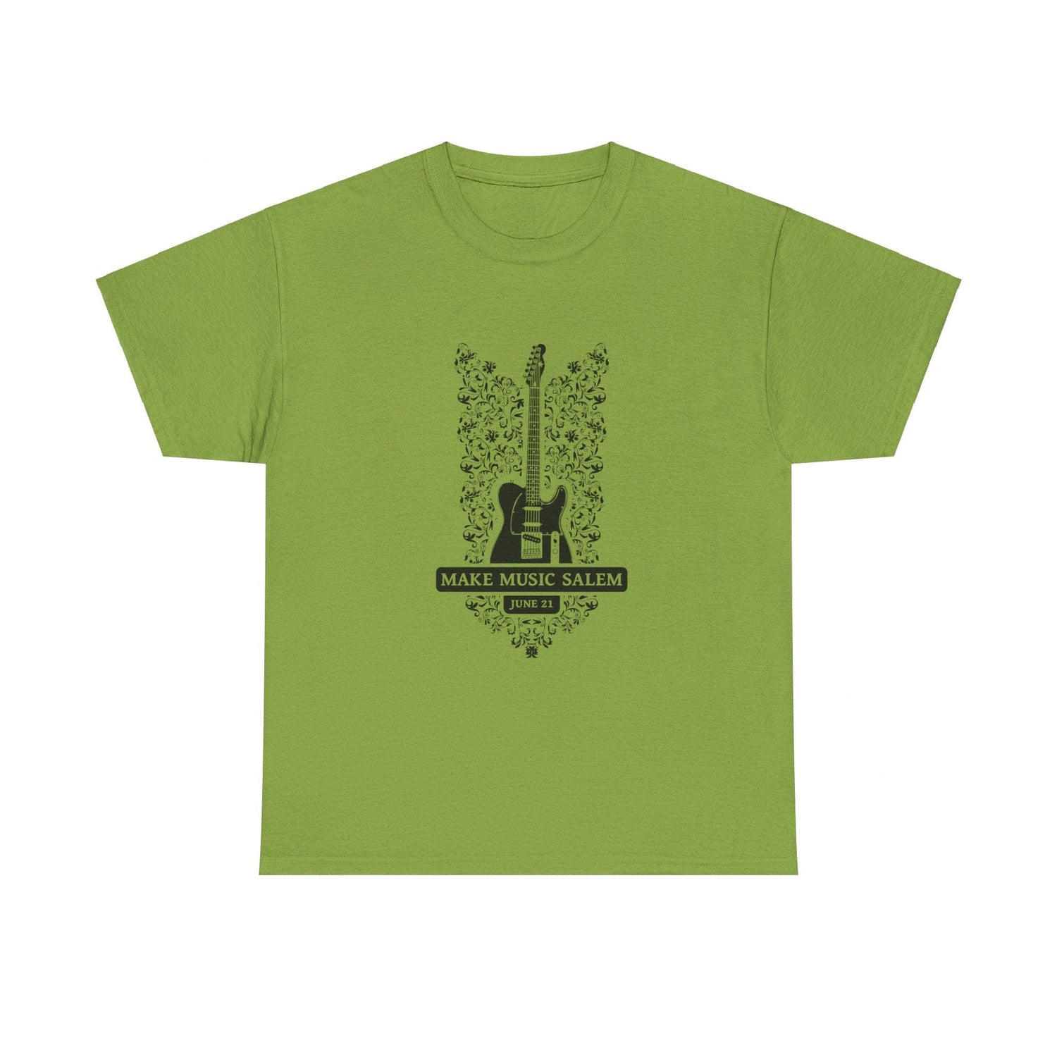 Make Music Day Salem Floral Guitar Black Logo T-Shirt T-Shirt Printify - RiverCity Rockstar Academy Music Store, Salem Keizer Oregon