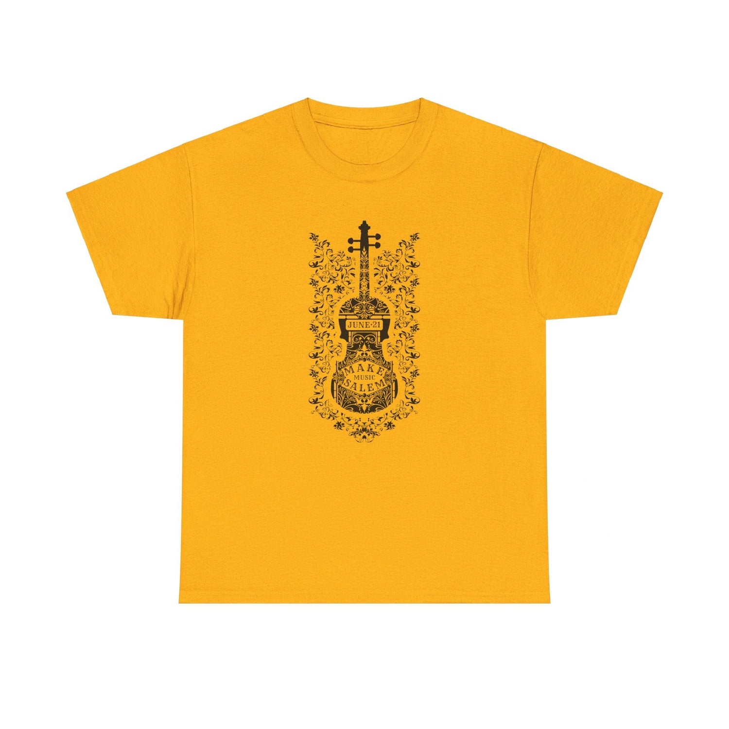 Make Music Day Salem Floral Violin Black Logo T-Shirt T-Shirt Printify - RiverCity Rockstar Academy Music Store, Salem Keizer Oregon