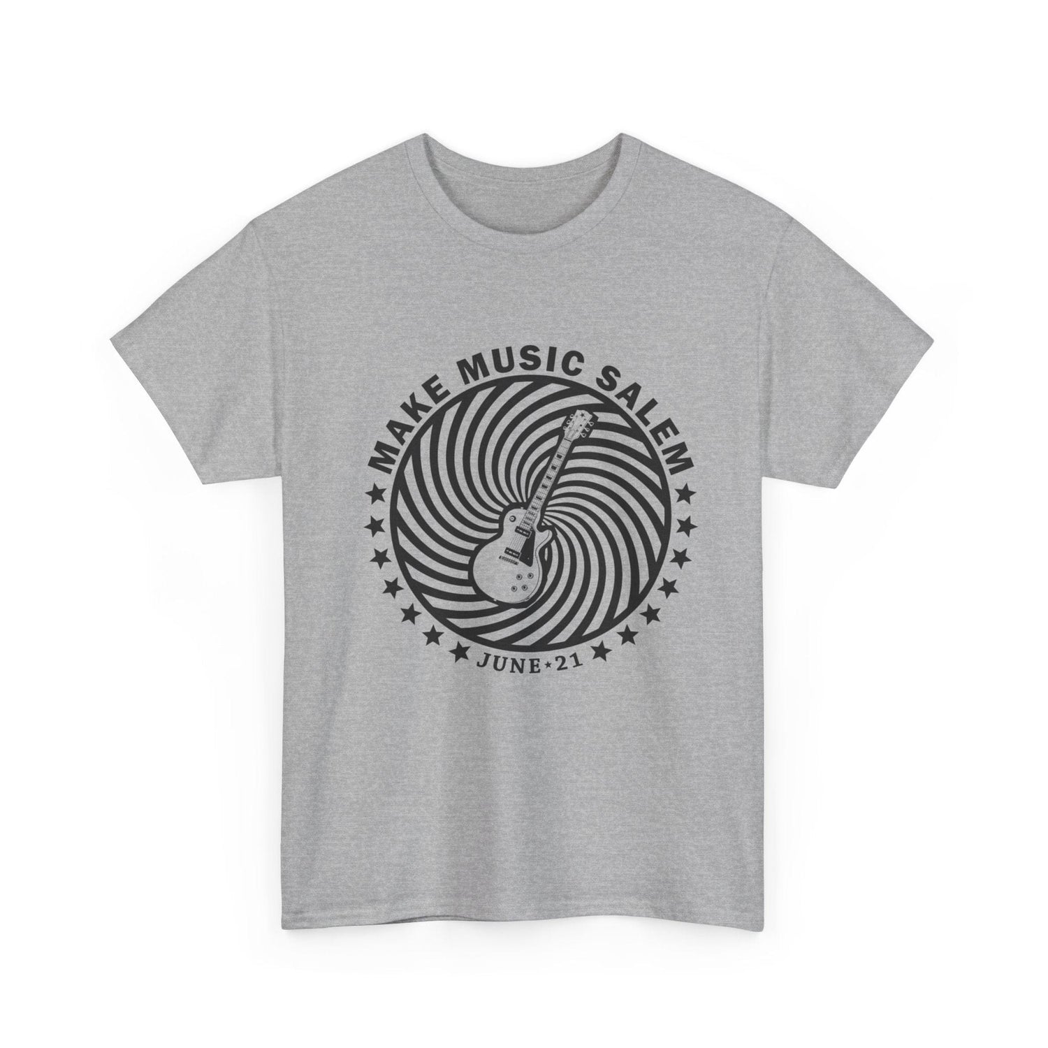 Make Music Salem Spiral Guitar T-Shirt T-Shirt Printify - RiverCity Rockstar Academy Music Store, Salem Keizer Oregon