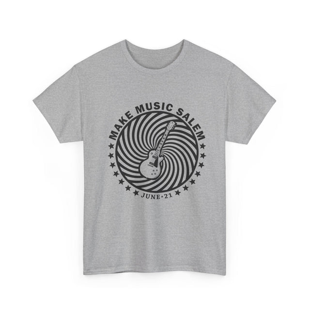 Make Music Salem Spiral Guitar T-Shirt T-Shirt Printify - RiverCity Rockstar Academy Music Store, Salem Keizer Oregon