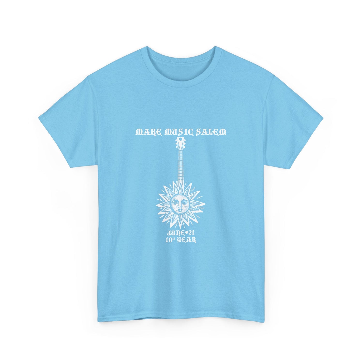 Make Music Day Salem Sun Guitar White Logo T-Shirt T-Shirt Printify - RiverCity Rockstar Academy Music Store, Salem Keizer Oregon