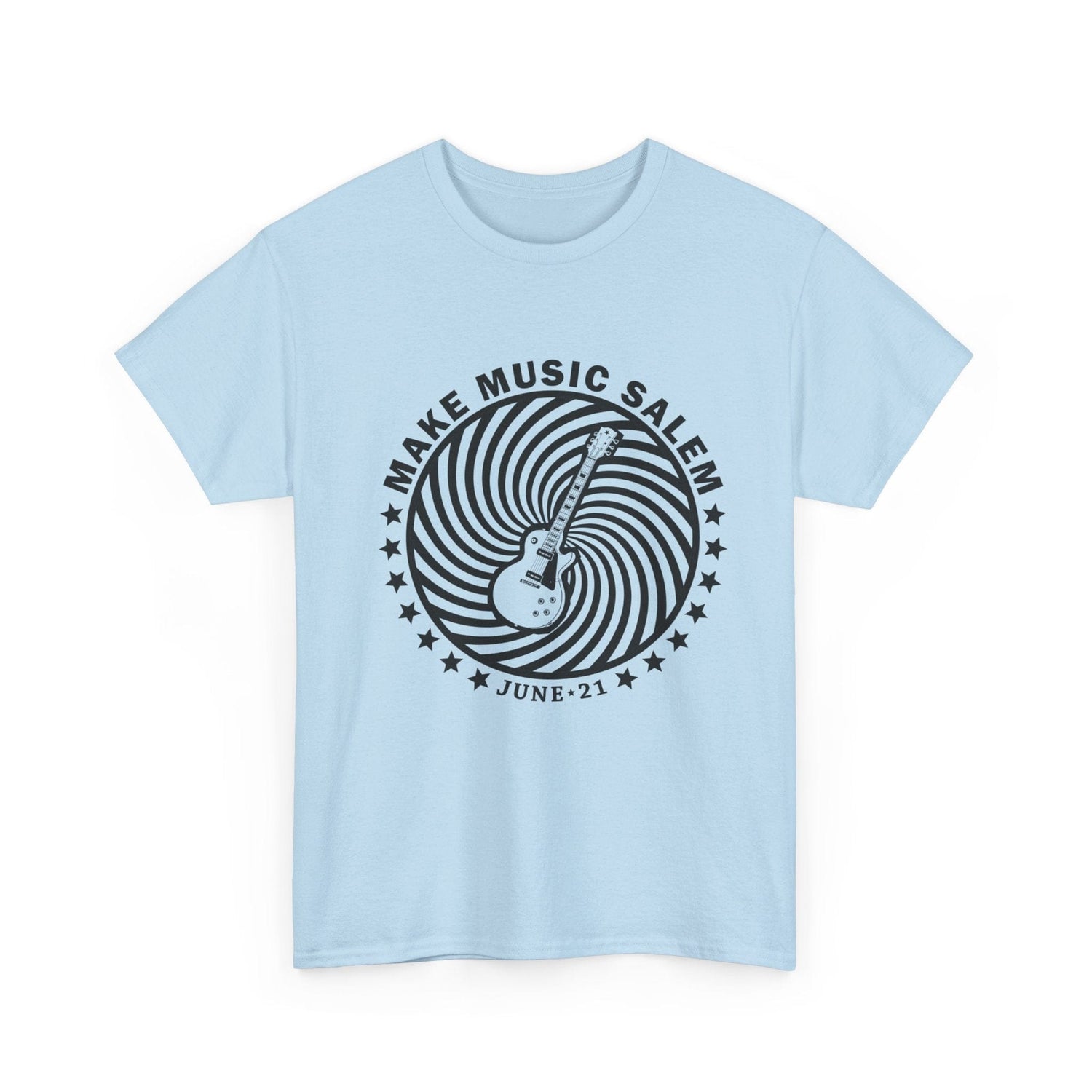 Make Music Salem Spiral Guitar T-Shirt T-Shirt Printify - RiverCity Rockstar Academy Music Store, Salem Keizer Oregon