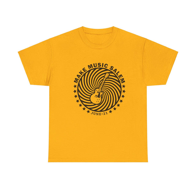 Make Music Salem Spiral Guitar T-Shirt T-Shirt Printify - RiverCity Rockstar Academy Music Store, Salem Keizer Oregon