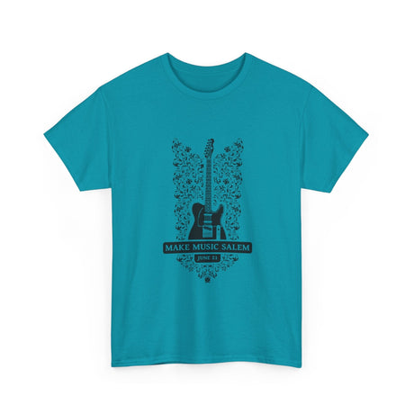 Make Music Day Salem Floral Guitar Black Logo T-Shirt T-Shirt Printify - RiverCity Rockstar Academy Music Store, Salem Keizer Oregon