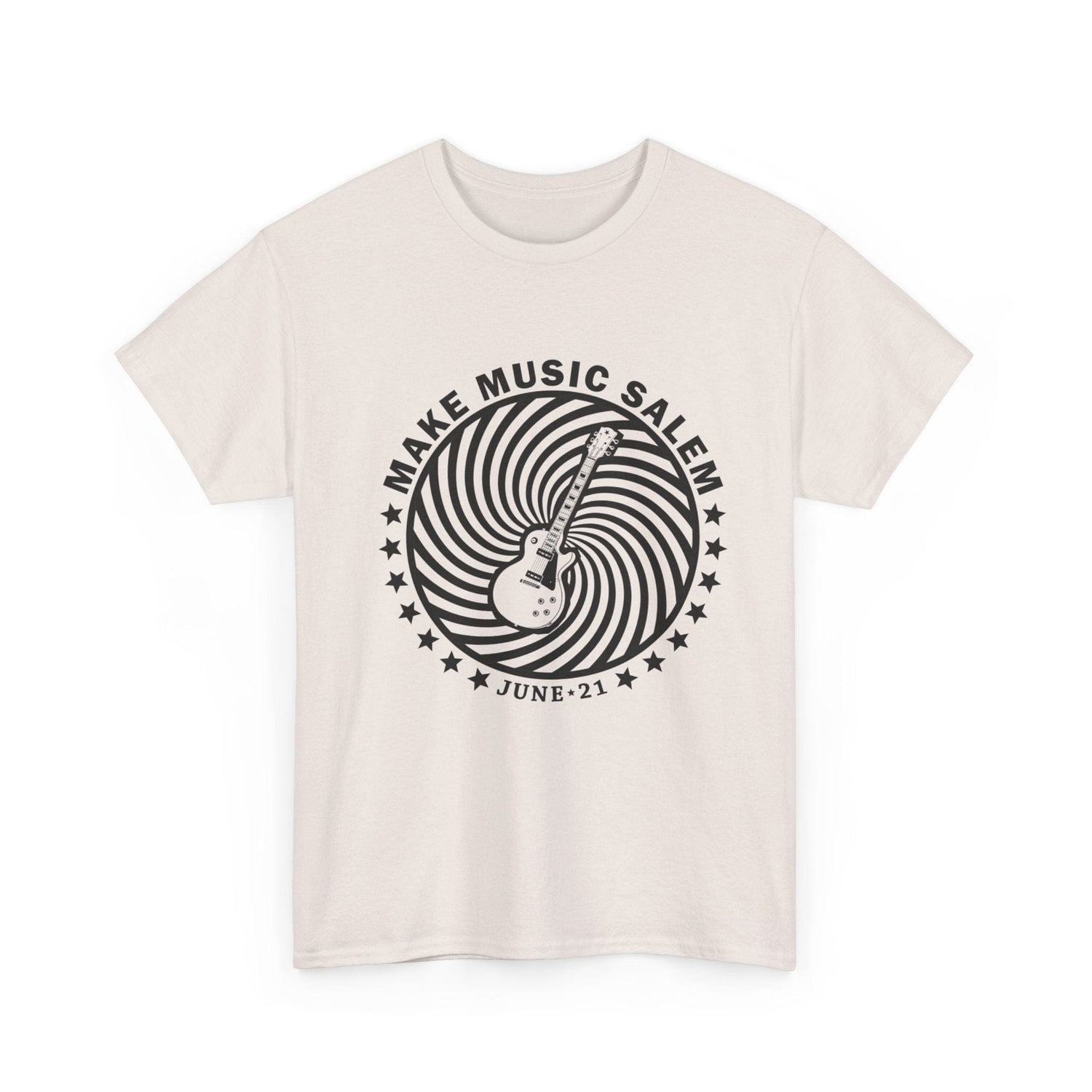 Make Music Salem Spiral Guitar T-Shirt T-Shirt Printify - RiverCity Rockstar Academy Music Store, Salem Keizer Oregon