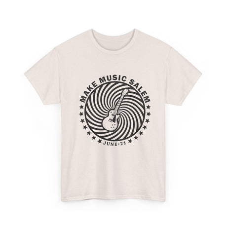 Make Music Salem Spiral Guitar T-Shirt T-Shirt Printify - RiverCity Rockstar Academy Music Store, Salem Keizer Oregon