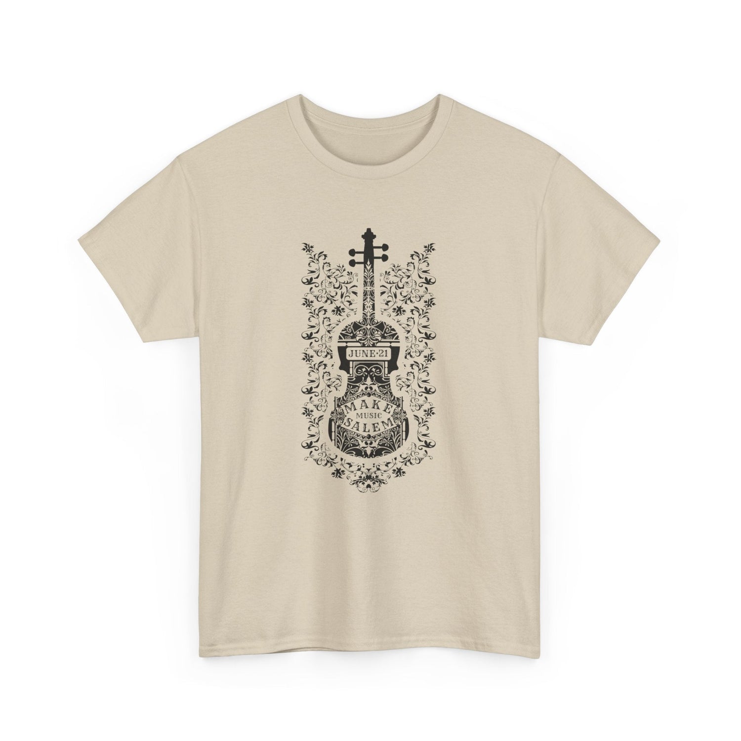 Make Music Day Salem Floral Violin Black Logo T-Shirt T-Shirt Printify - RiverCity Rockstar Academy Music Store, Salem Keizer Oregon
