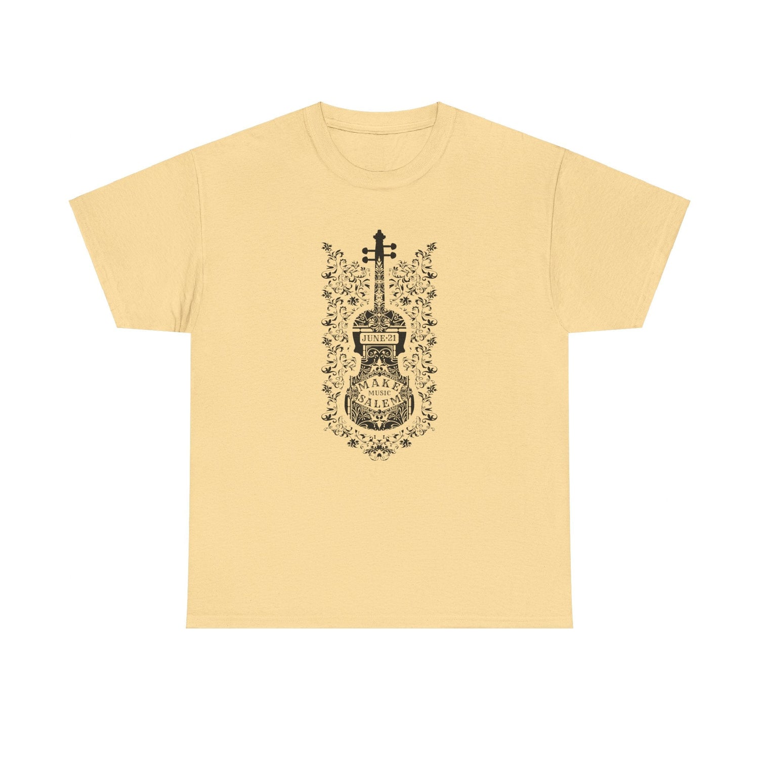 Make Music Day Salem Floral Violin Black Logo T-Shirt T-Shirt Printify - RiverCity Rockstar Academy Music Store, Salem Keizer Oregon