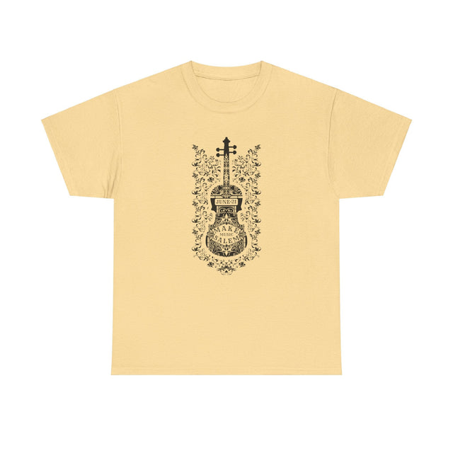 Make Music Day Salem Floral Violin Black Logo T-Shirt T-Shirt Printify - RiverCity Rockstar Academy Music Store, Salem Keizer Oregon