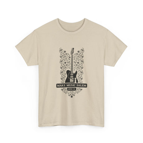 Make Music Day Salem Floral Guitar Black Logo T-Shirt T-Shirt Printify - RiverCity Rockstar Academy Music Store, Salem Keizer Oregon