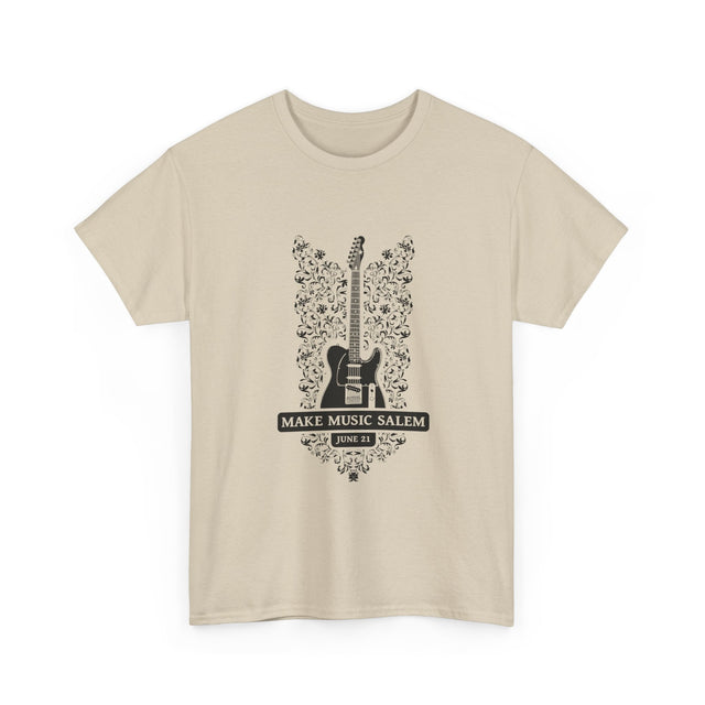 Make Music Day Salem Floral Guitar Black Logo T-Shirt T-Shirt Printify - RiverCity Rockstar Academy Music Store, Salem Keizer Oregon