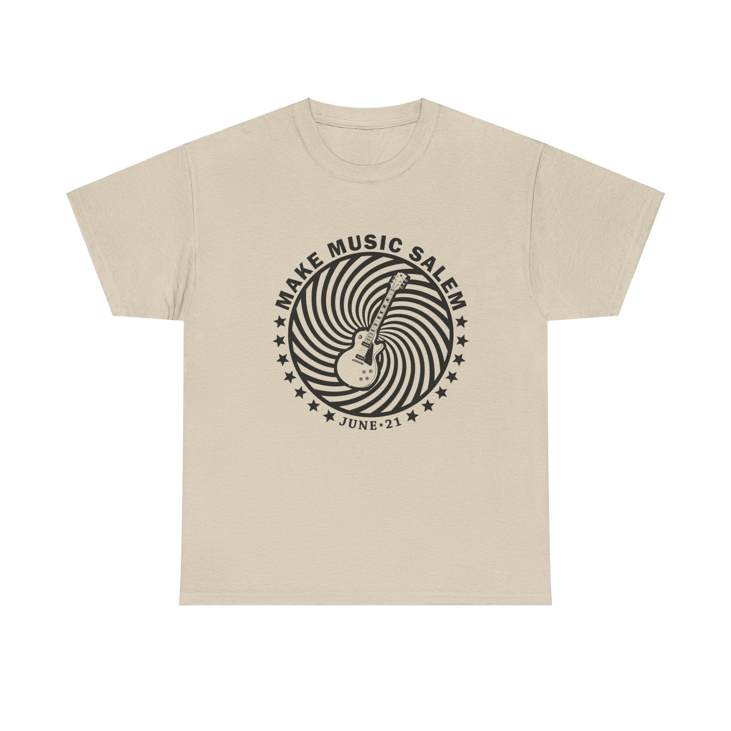 Make Music Salem Spiral Guitar T-Shirt T-Shirt Printify - RiverCity Rockstar Academy Music Store, Salem Keizer Oregon