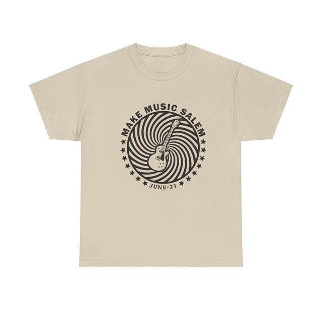 Make Music Salem Spiral Guitar T-Shirt T-Shirt Printify - RiverCity Rockstar Academy Music Store, Salem Keizer Oregon