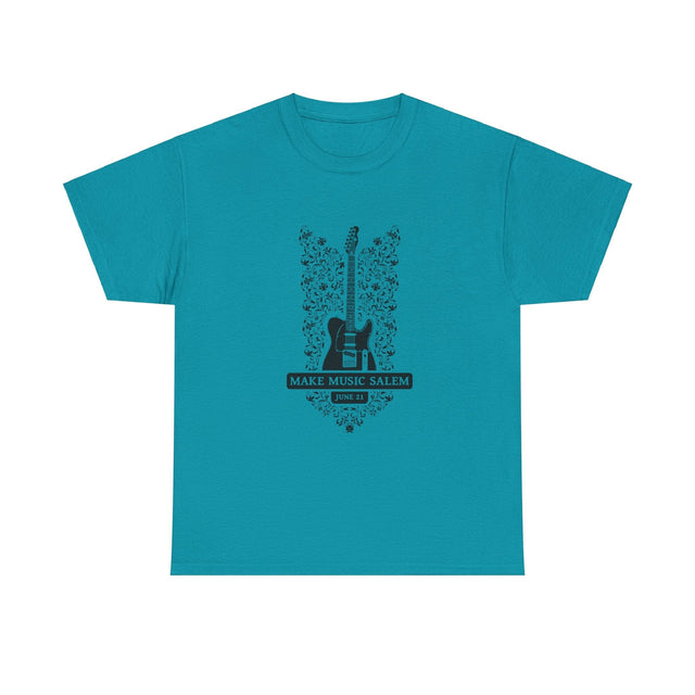 Make Music Day Salem Floral Guitar Black Logo T-Shirt T-Shirt Printify - RiverCity Rockstar Academy Music Store, Salem Keizer Oregon