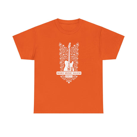 Make Music Day Salem Floral Guitar White Logo T-Shirt T-Shirt Printify - RiverCity Rockstar Academy Music Store, Salem Keizer Oregon