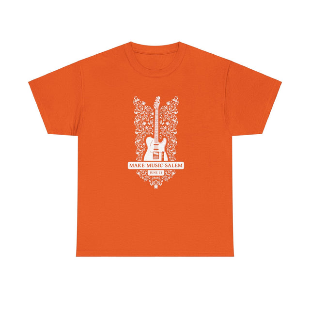 Make Music Day Salem Floral Guitar White Logo T-Shirt T-Shirt Printify - RiverCity Rockstar Academy Music Store, Salem Keizer Oregon