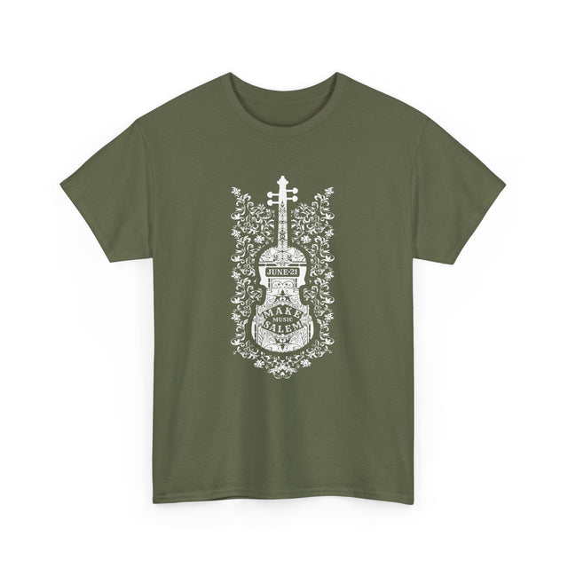 Make Music Day Salem Floral Violin White Logo T-Shirt T-Shirt Printify - RiverCity Rockstar Academy Music Store, Salem Keizer Oregon