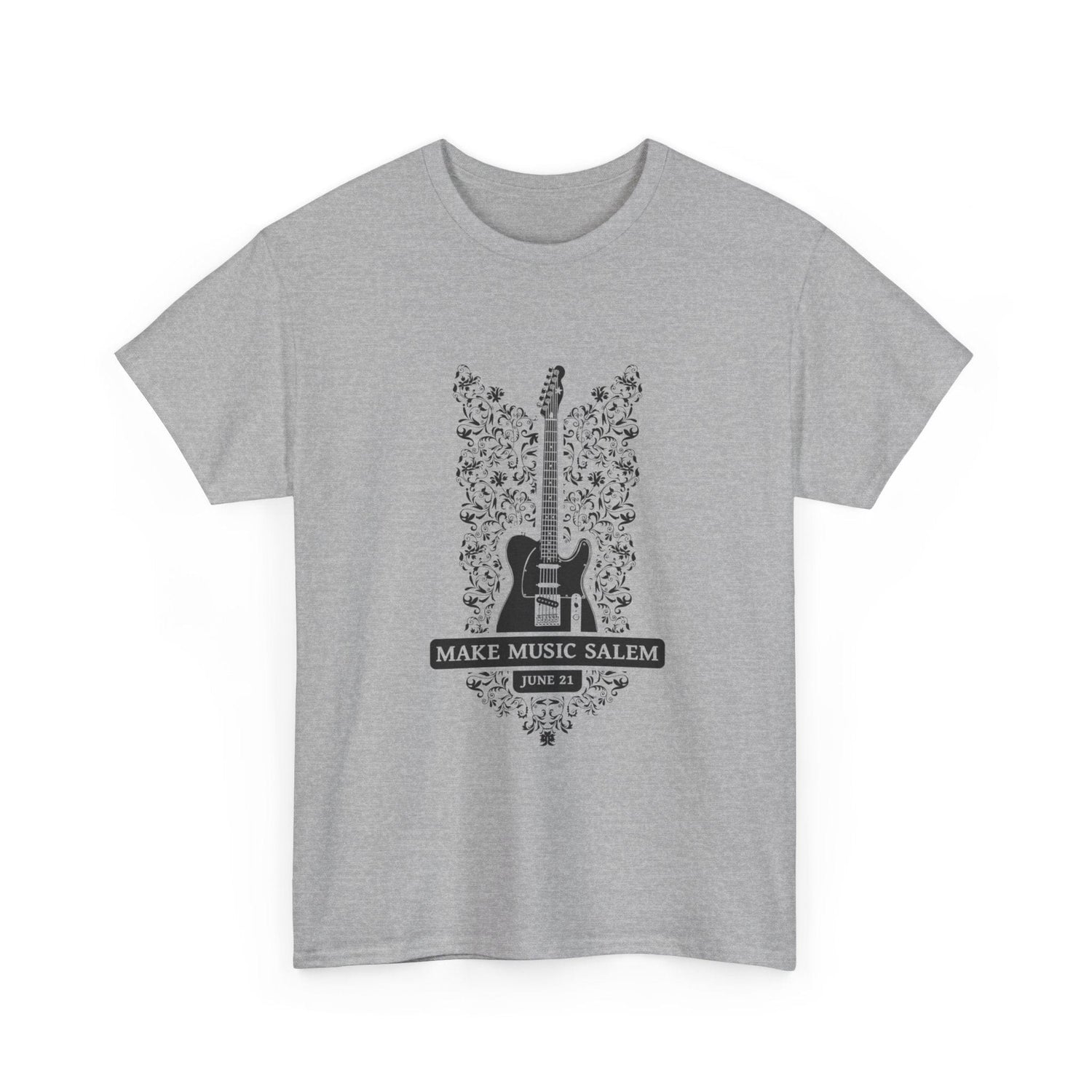 Make Music Day Salem Floral Guitar Black Logo T-Shirt T-Shirt Printify - RiverCity Rockstar Academy Music Store, Salem Keizer Oregon