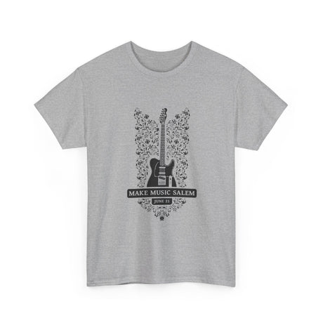 Make Music Day Salem Floral Guitar Black Logo T-Shirt T-Shirt Printify - RiverCity Rockstar Academy Music Store, Salem Keizer Oregon