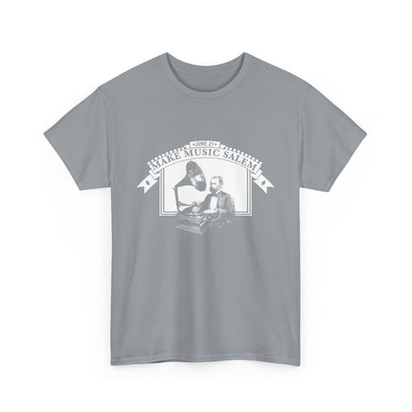 Make Music Day Salem Turntable White Logo T-Shirt T-Shirt Printify - RiverCity Rockstar Academy Music Store, Salem Keizer Oregon