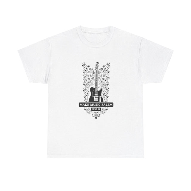 Make Music Day Salem Floral Guitar Black Logo T-Shirt T-Shirt Printify - RiverCity Rockstar Academy Music Store, Salem Keizer Oregon