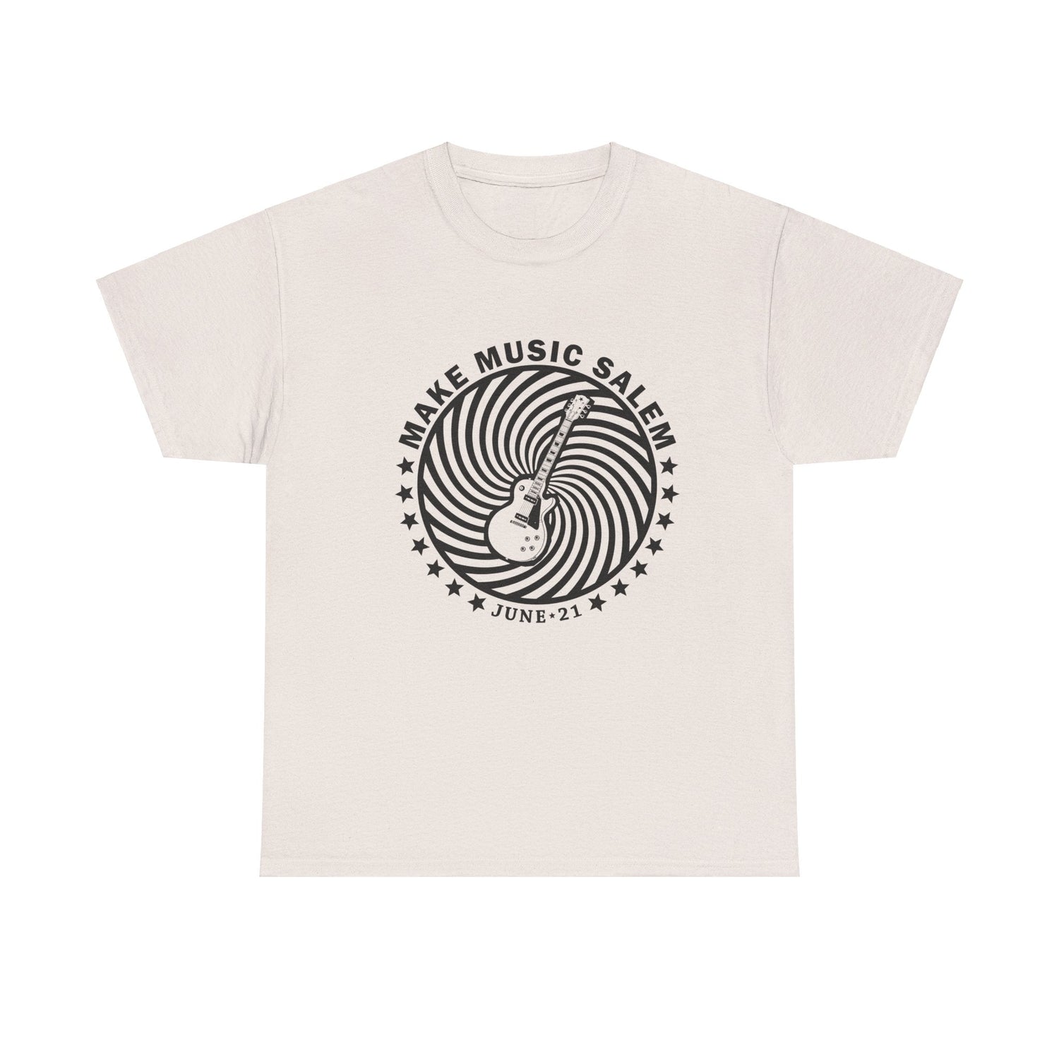 Make Music Salem Spiral Guitar T-Shirt T-Shirt Printify - RiverCity Rockstar Academy Music Store, Salem Keizer Oregon