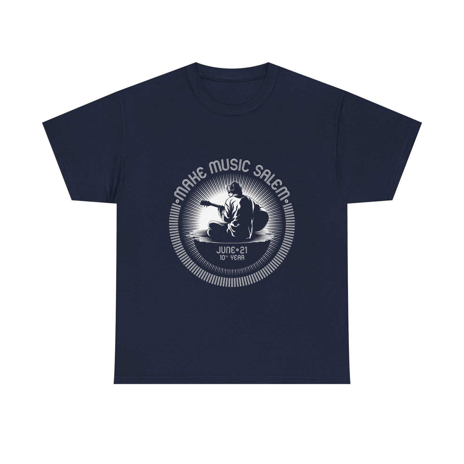 Make Music Day Salem Guitar Guy White Logo T-Shirt T-Shirt Printify - RiverCity Rockstar Academy Music Store, Salem Keizer Oregon