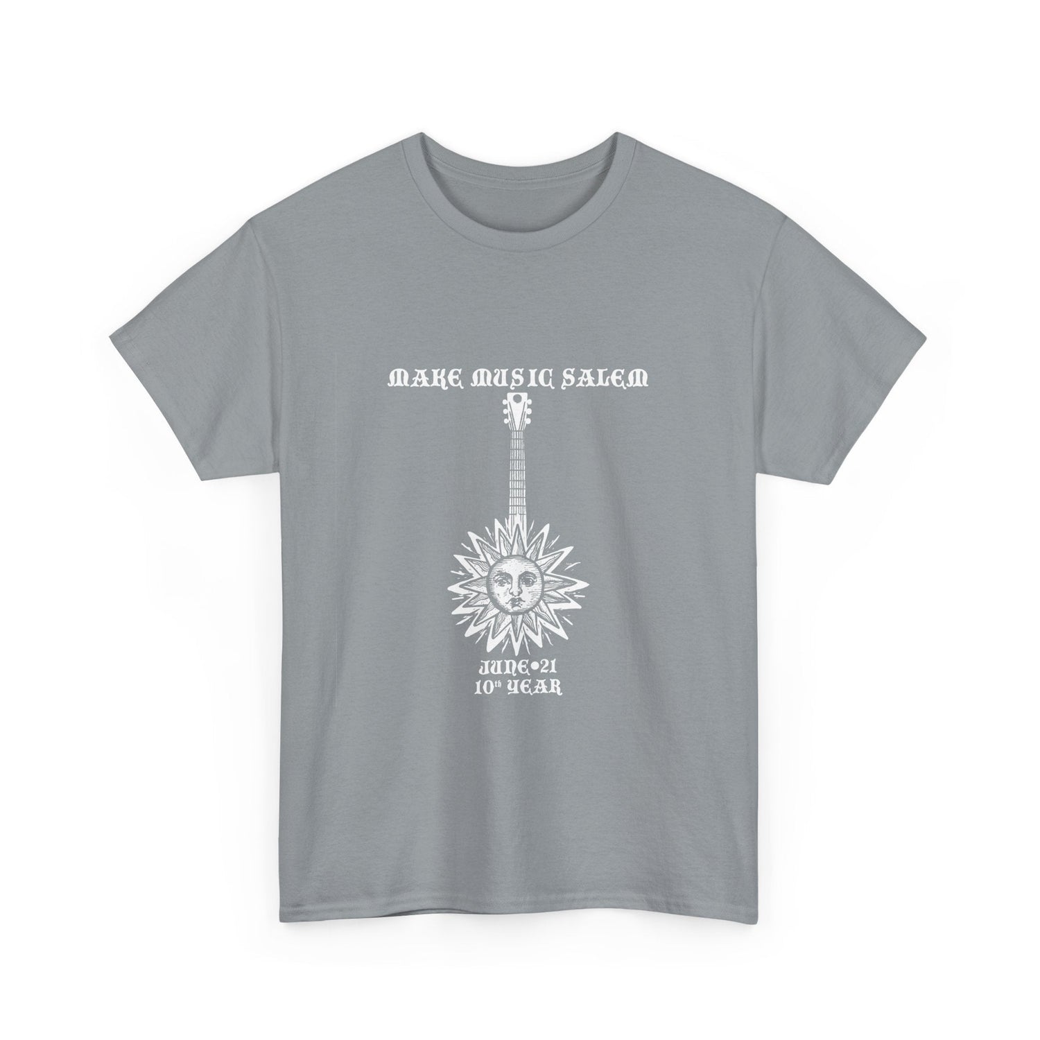 Make Music Day Salem Sun Guitar White Logo T-Shirt T-Shirt Printify - RiverCity Rockstar Academy Music Store, Salem Keizer Oregon