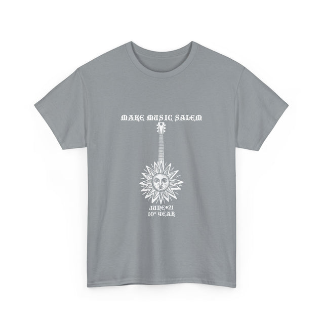 Make Music Day Salem Sun Guitar White Logo T-Shirt T-Shirt Printify - RiverCity Rockstar Academy Music Store, Salem Keizer Oregon