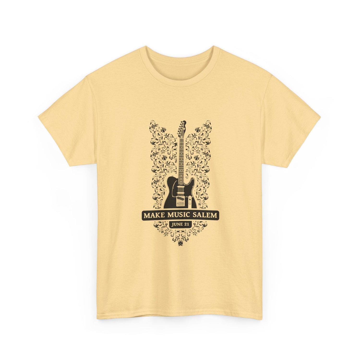 Make Music Day Salem Floral Guitar Black Logo T-Shirt T-Shirt Printify - RiverCity Rockstar Academy Music Store, Salem Keizer Oregon